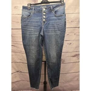 Maurices Large Blue High Waisted Skinny‎ Jeans Button Fly Distressed Hem